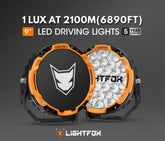 LED driving lights with Lightfox branding on a dark background